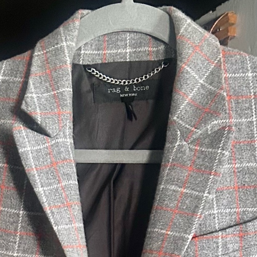 RAG & BONE Cotton Wool Blazer grey plaid size 2 Small - Picture 5 of 16